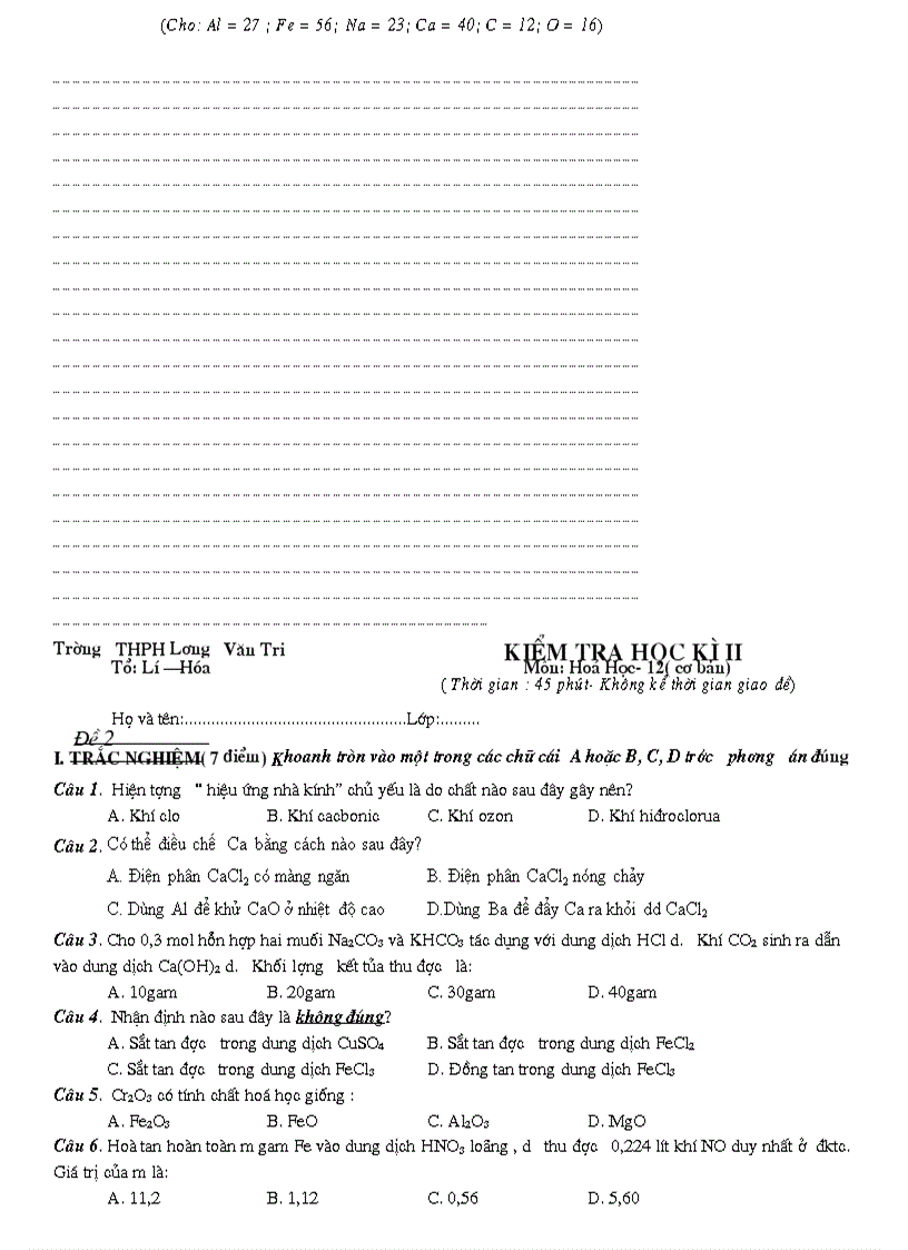 image for page Kiểm tra học kì II lớp 12
