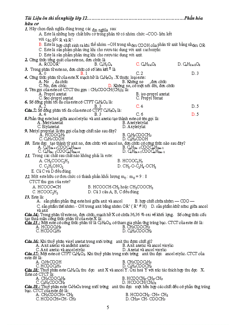 image for page Kinh nghiêm giải bài tập este