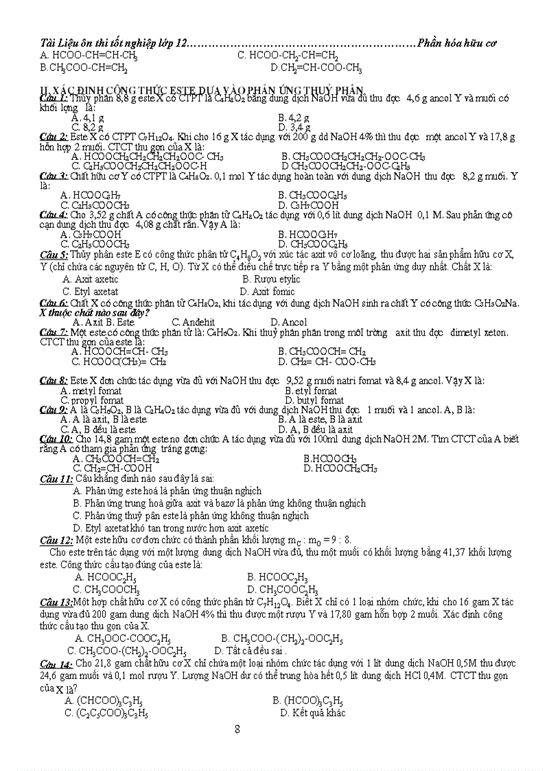 image for page Kinh nghiêm giải bài tập este