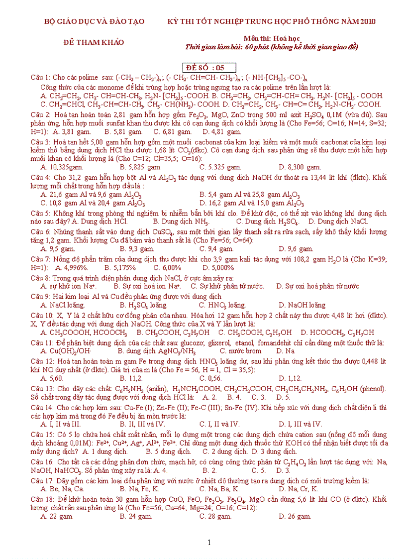 image for page Luyện thi Tốt nghiệp Hóa 2010 5