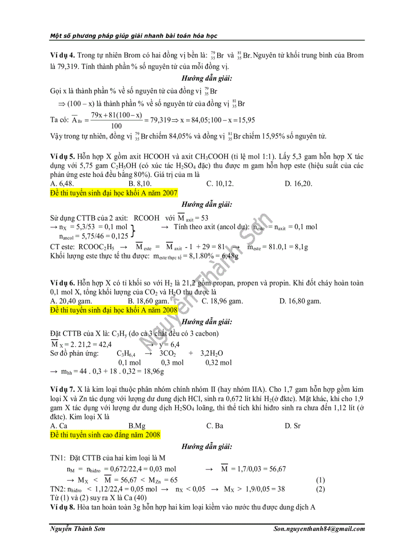 image for page Mot so phuong phap giup giai nhanh bai toan hoa hoc PHAN III