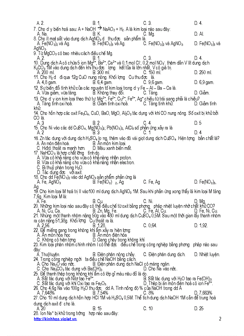 image for page Ngân hàng câu hỏi TN hoá học