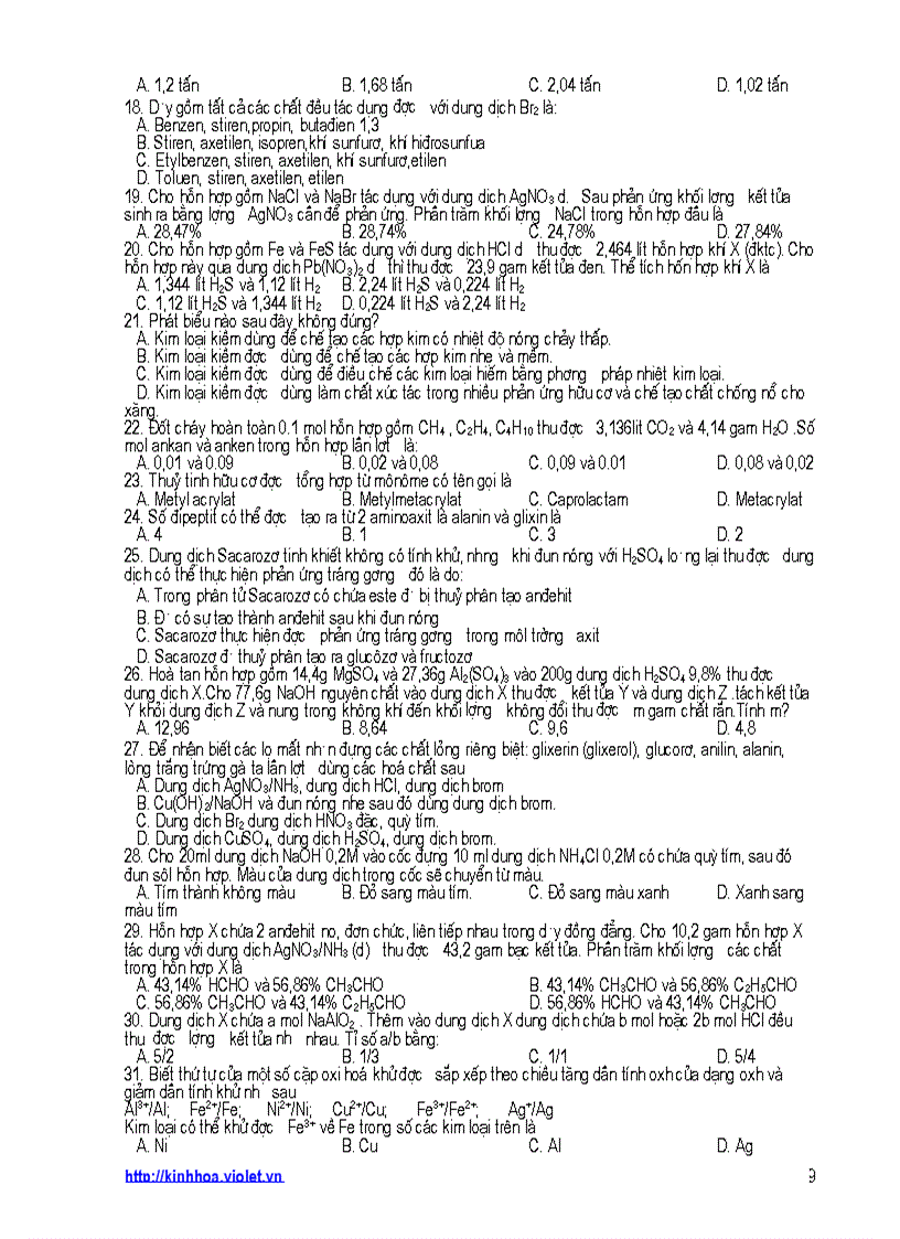 image for page Ngân hàng câu hỏi TN hoá học