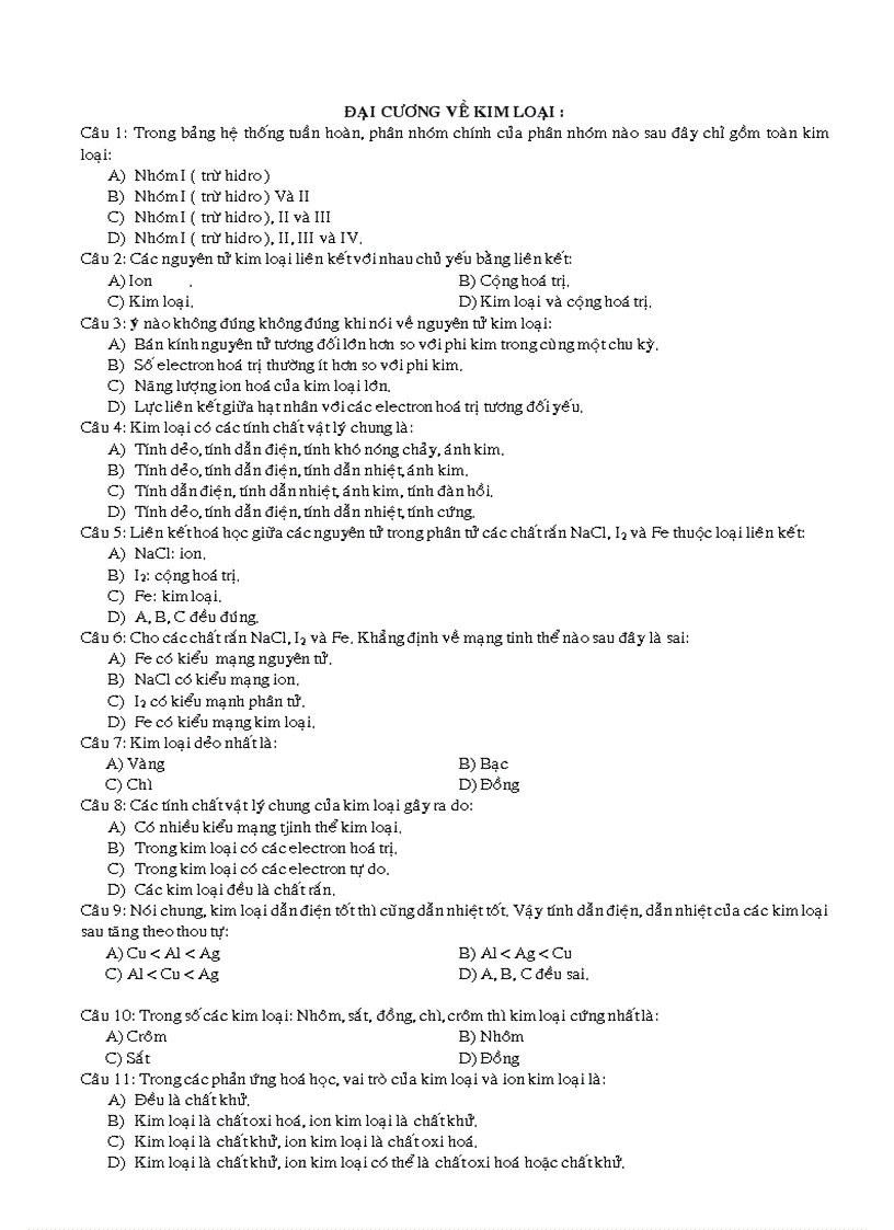 image for page Ngân hàng trắc nghiệm hóa học 12