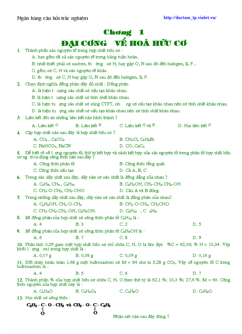 image for page Ngân hàng trắc nghiệm Hóa 2