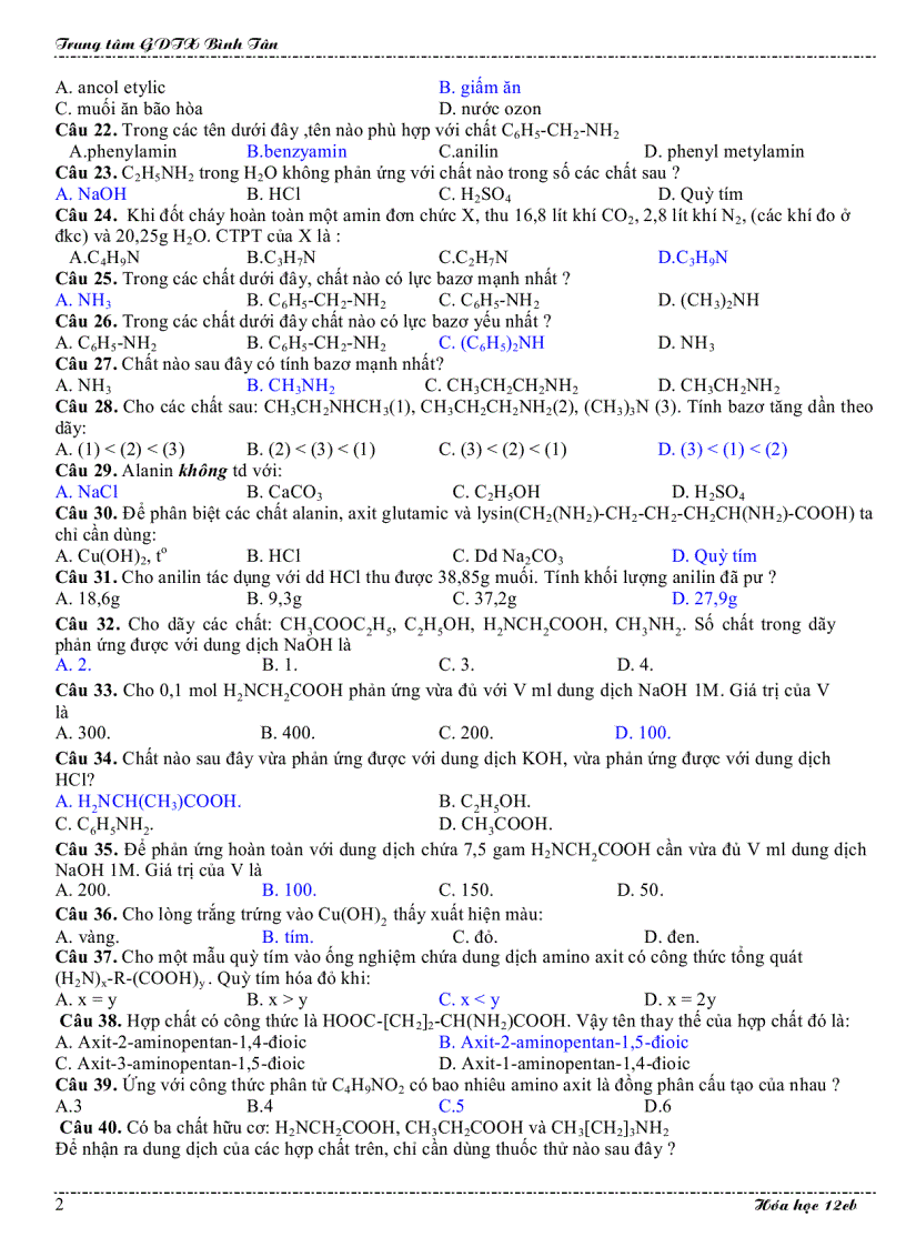 image for page Ôn tập Amin amino axit và protein gdtx