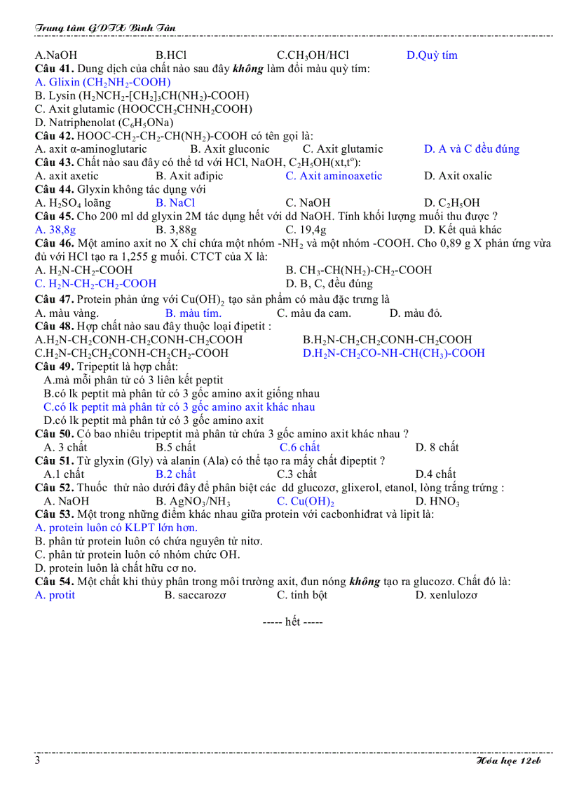 image for page Ôn tập Amin amino axit và protein gdtx