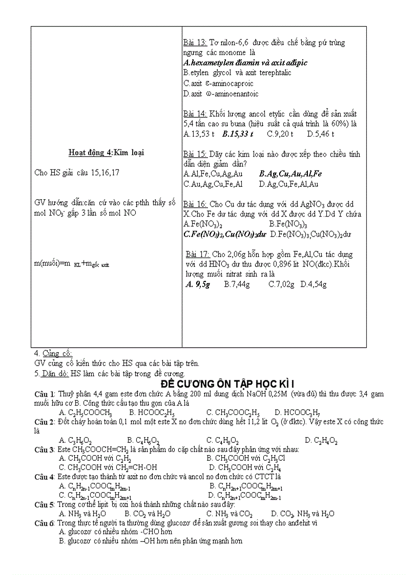 Ôn tập Hoá 12 HKI