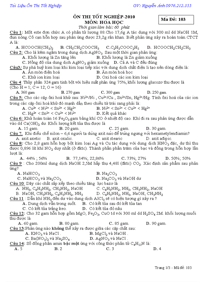 image for page Ôn Thi TN hoa hoc 2010