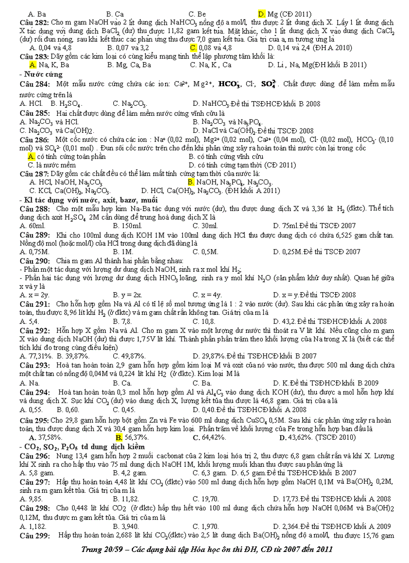 image for page Phan loai BT trong cac de thi 2007 2011