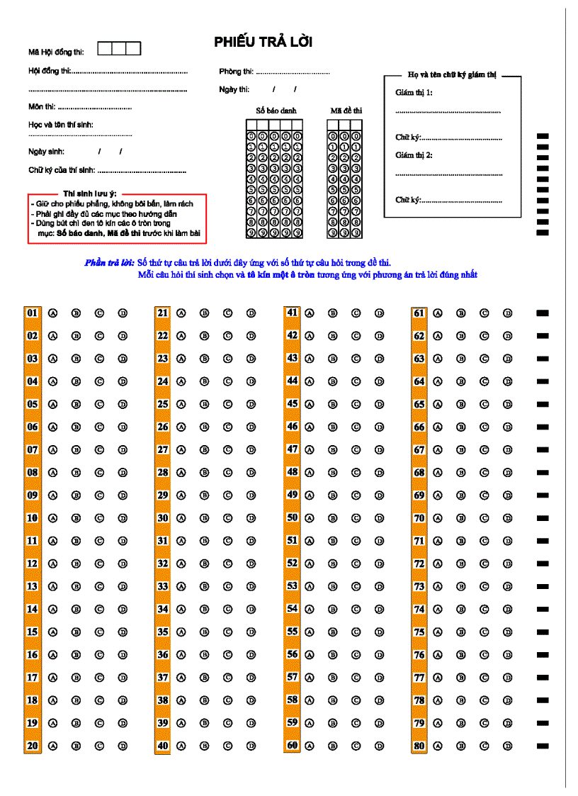 image for page Phieu tra loi TN dung de hoc TN
