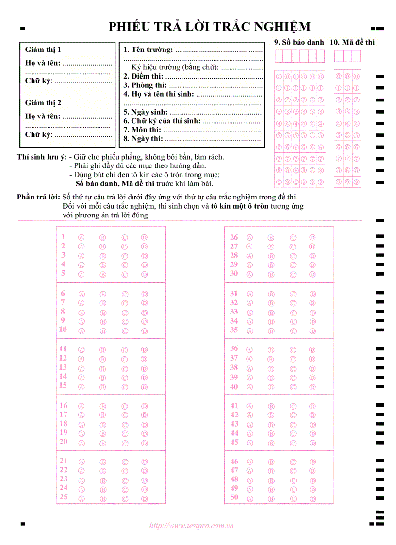 image for page Phiếu trắc nghiệm đại học