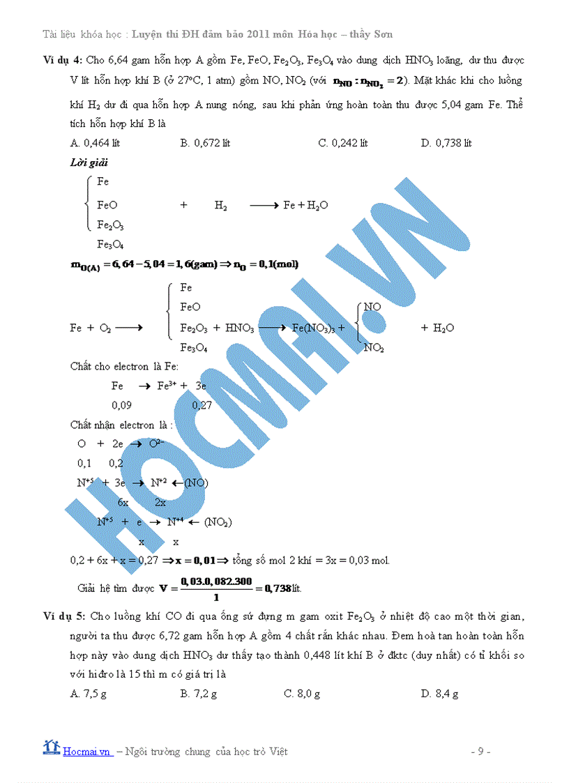 image for page Phương pháp bảo toàn mol electron