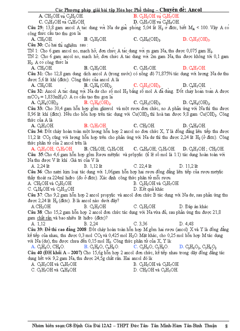 image for page Phuong phap giai bai tap về ancol