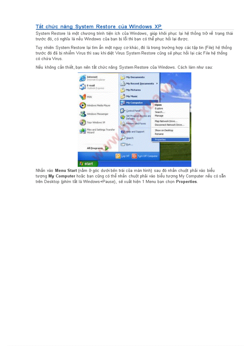 image for page Tat chuc nang System Restore cua Windows XP