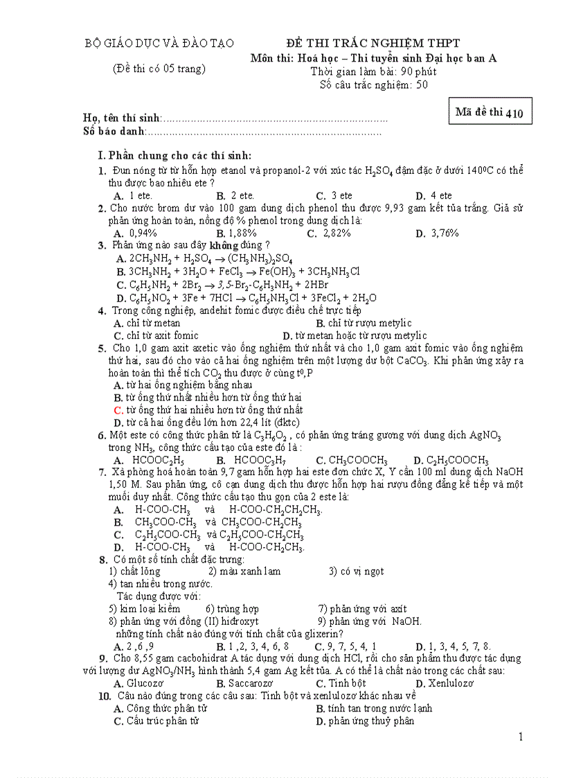 image for page Thi thử ĐH Hóa Học 04