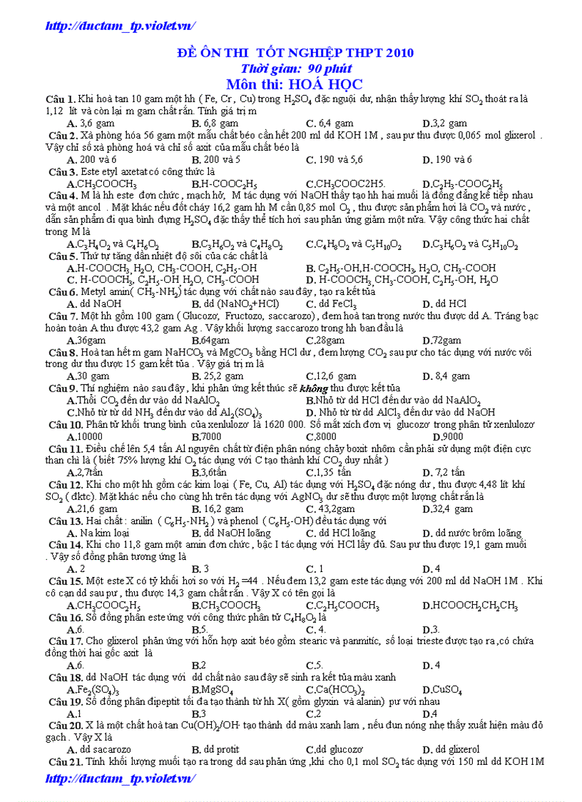 image for page Thi Thử TN Hóa 2010 số 10