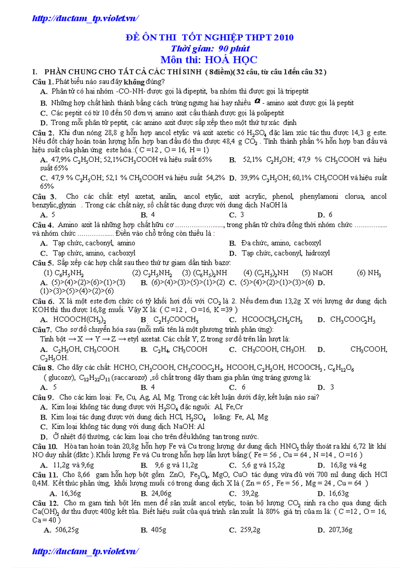 image for page Thi Thử TN Hóa 2010 số 9