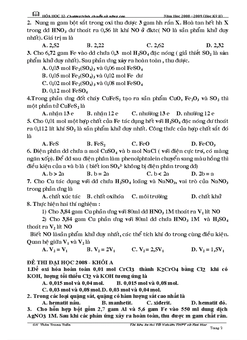 image for page TN Cr Fe Cu trong đề ĐH 2007 và 2008