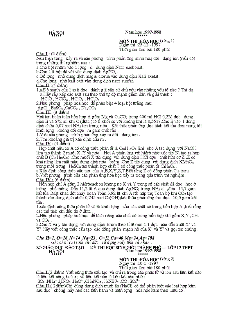 image for page Tổng hợp Đề thi HSG 12 HN nhiều năm