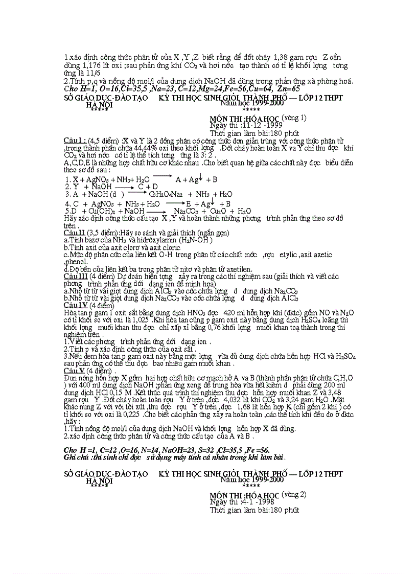 image for page Tổng hợp nhiều đề thi hsg Hoá Học 12 TP Hà Nội