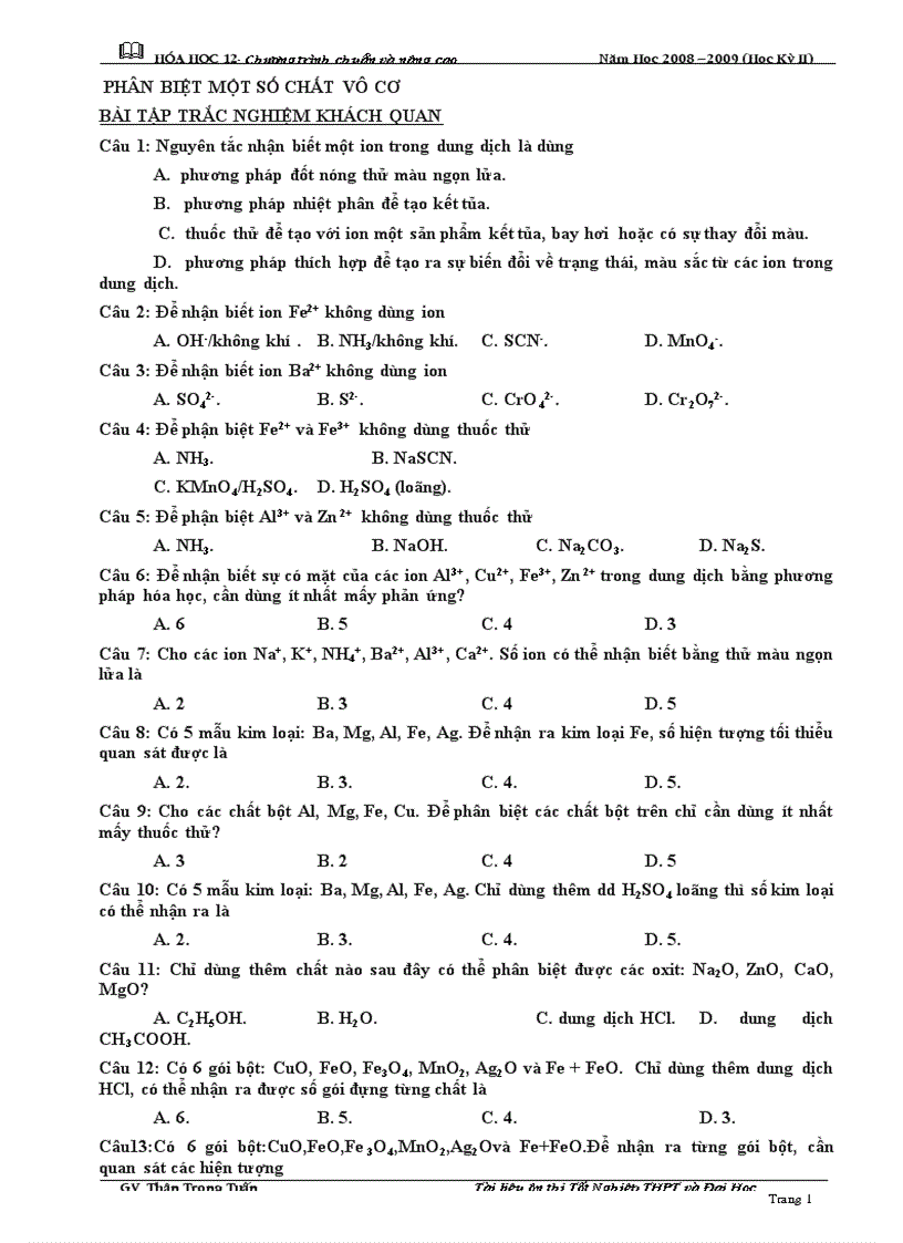 image for page Tổng hợp TN NHẬNBIẾT VÔCƠ 12 MỚI