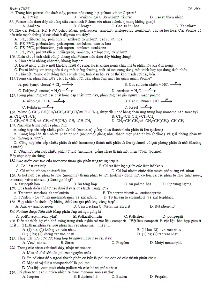 image for page Trac nghiem chuong polime moi