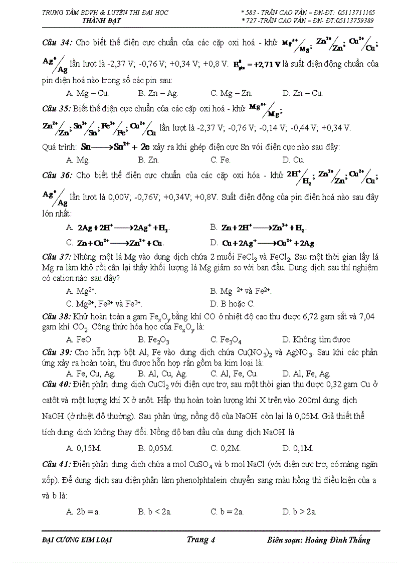 image for page Trac nghiem dai cuong kim loai co dap an