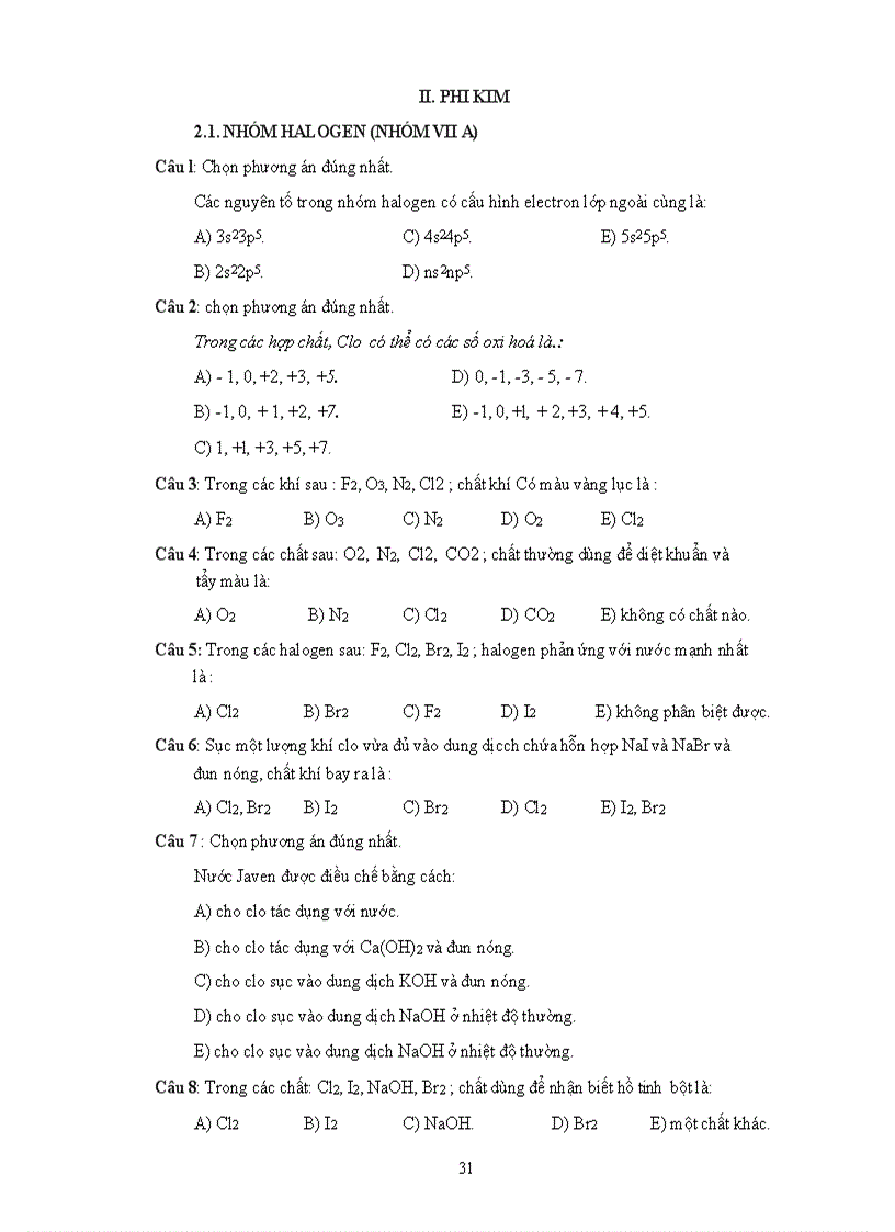 image for page TRắc nghiệm khách quan hóa học chương trình THPT
