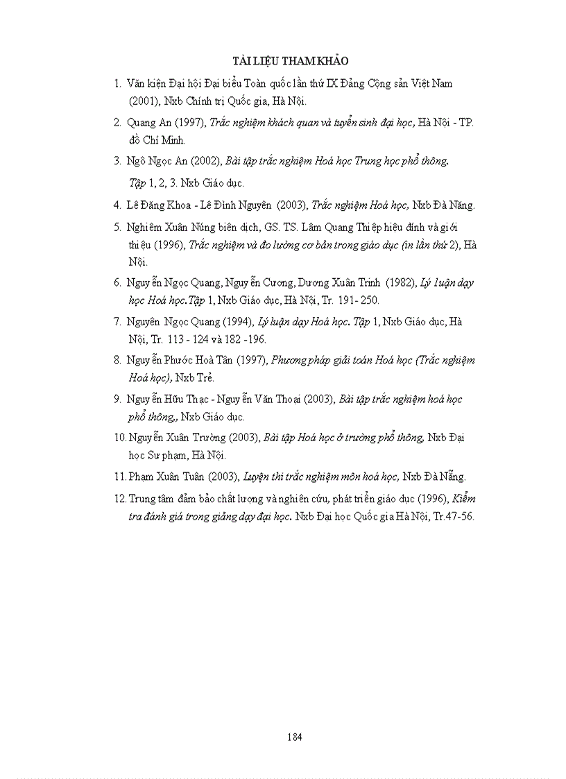 image for page TRắc nghiệm khách quan hóa học chương trình THPT