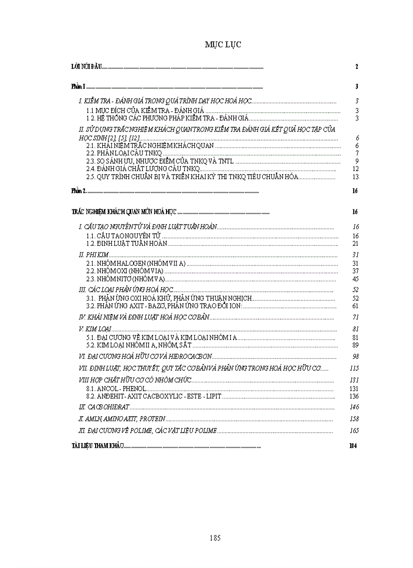 image for page TRắc nghiệm khách quan hóa học chương trình THPT