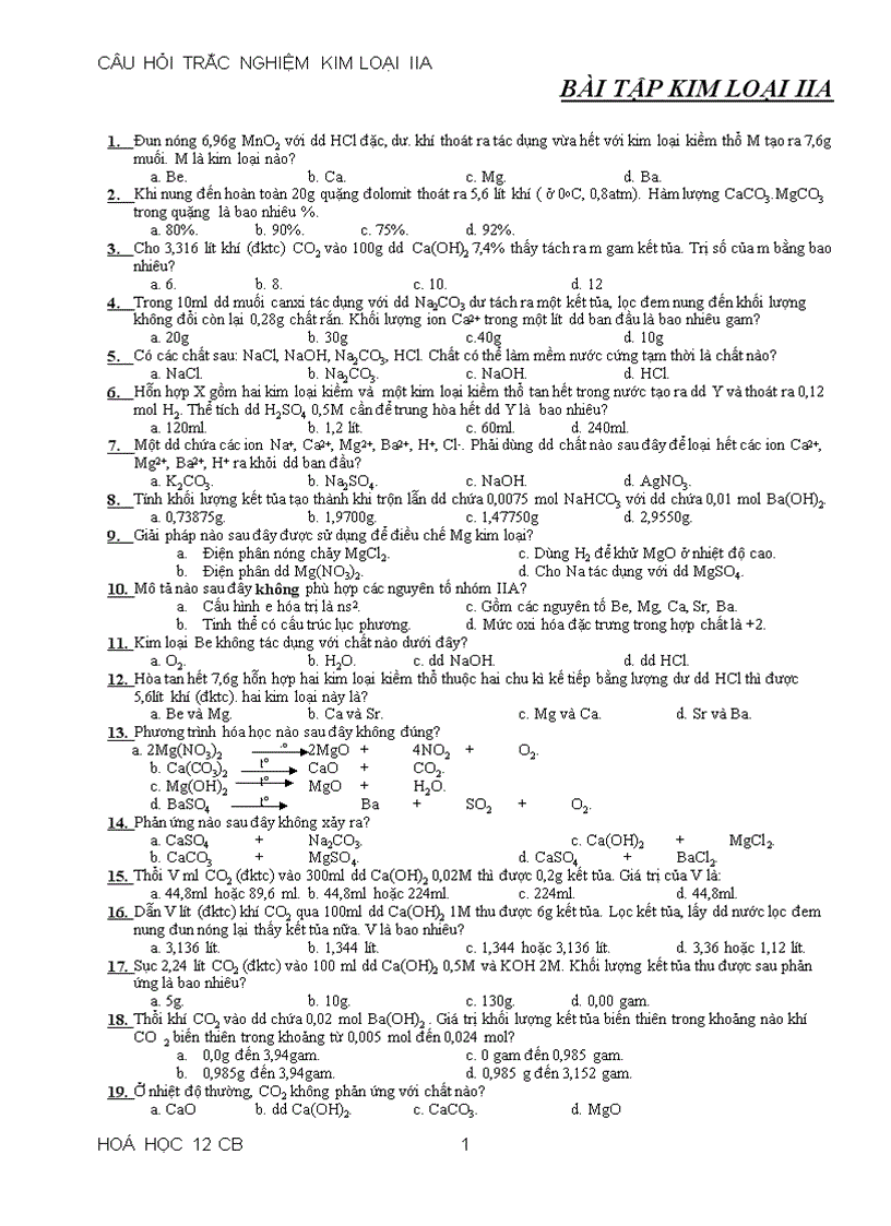 image for page Trắc nghiệm kim loại iia