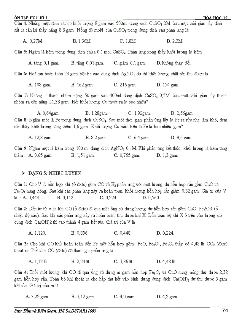 image for page Trắc Nghiệm Ôn HK1 Lớp 12