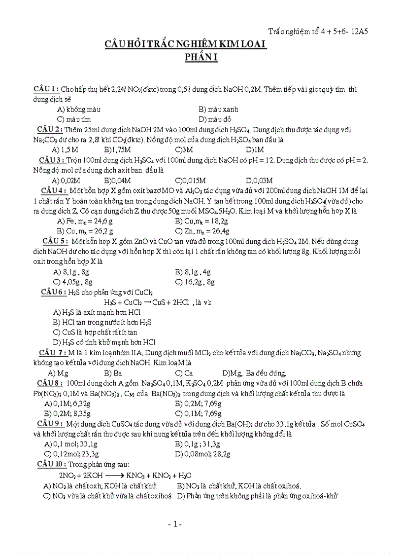 image for page Trắc nghiệm ôn tập kim loại