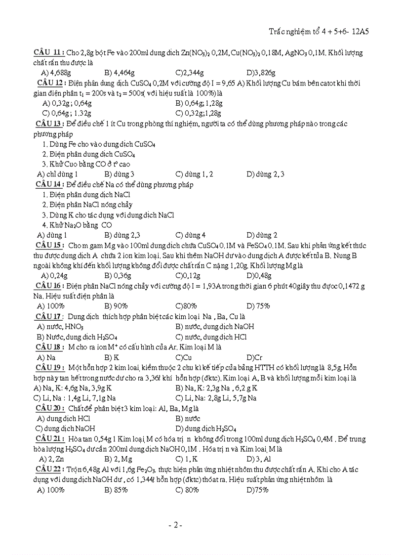 image for page Trắc nghiệm ôn tập kim loại