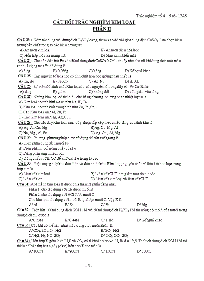 image for page Trắc nghiệm ôn tập kim loại