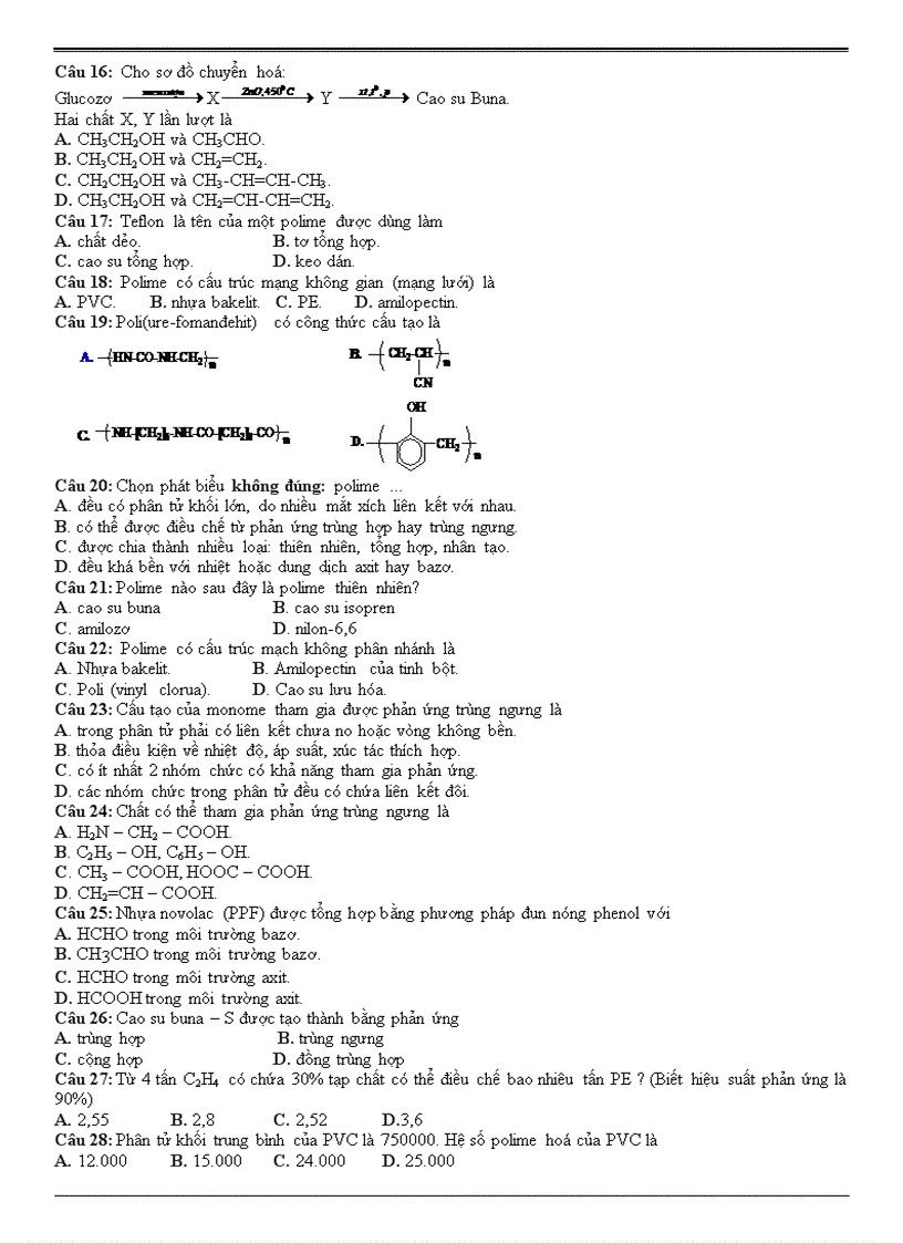 Trắc nghiệm polime toàn tập rât hay