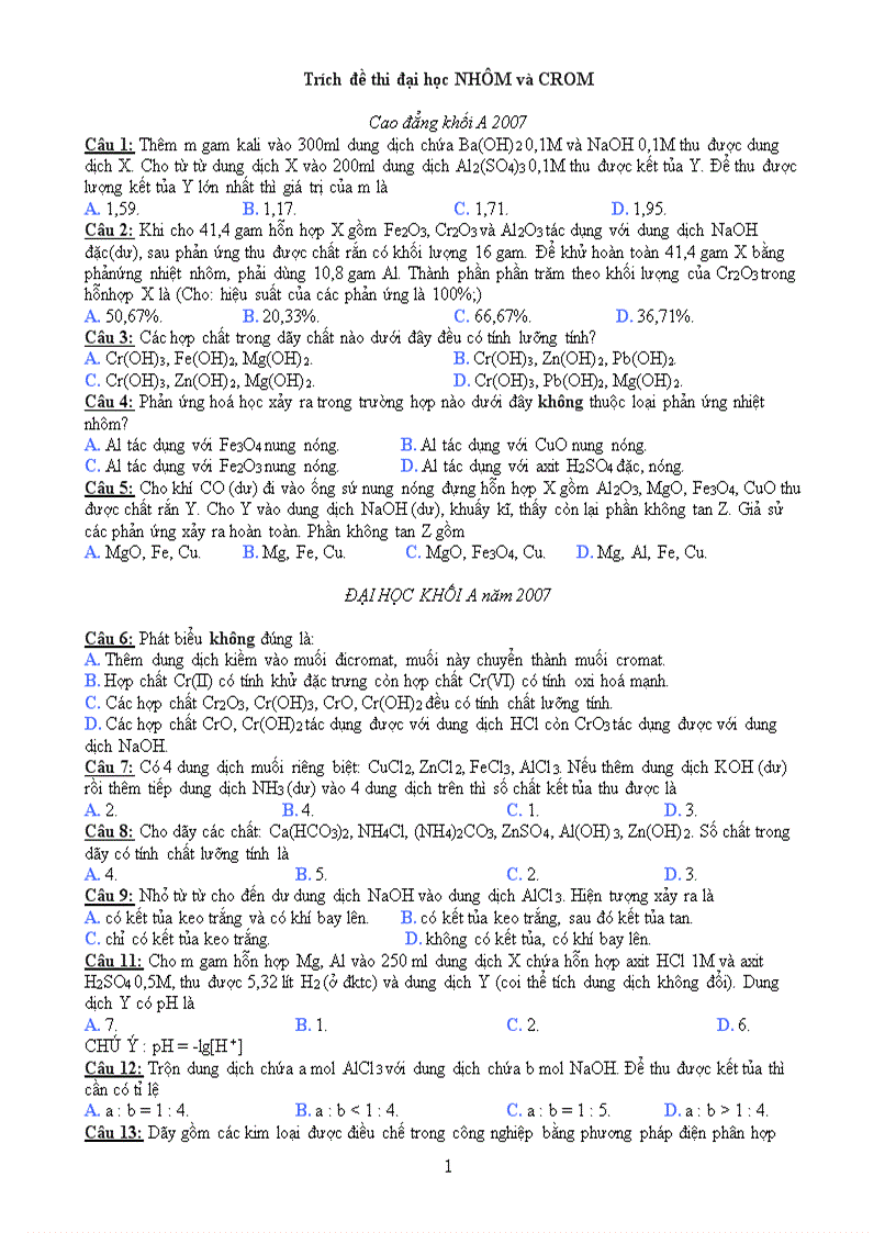 image for page TRÍCH 6 ĐỀ THI ĐH CD phần Al Cr