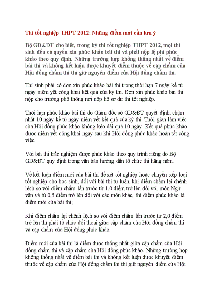 image for page Vài điểm mới cần lưu ý khi thi tốt nghiệp ptth