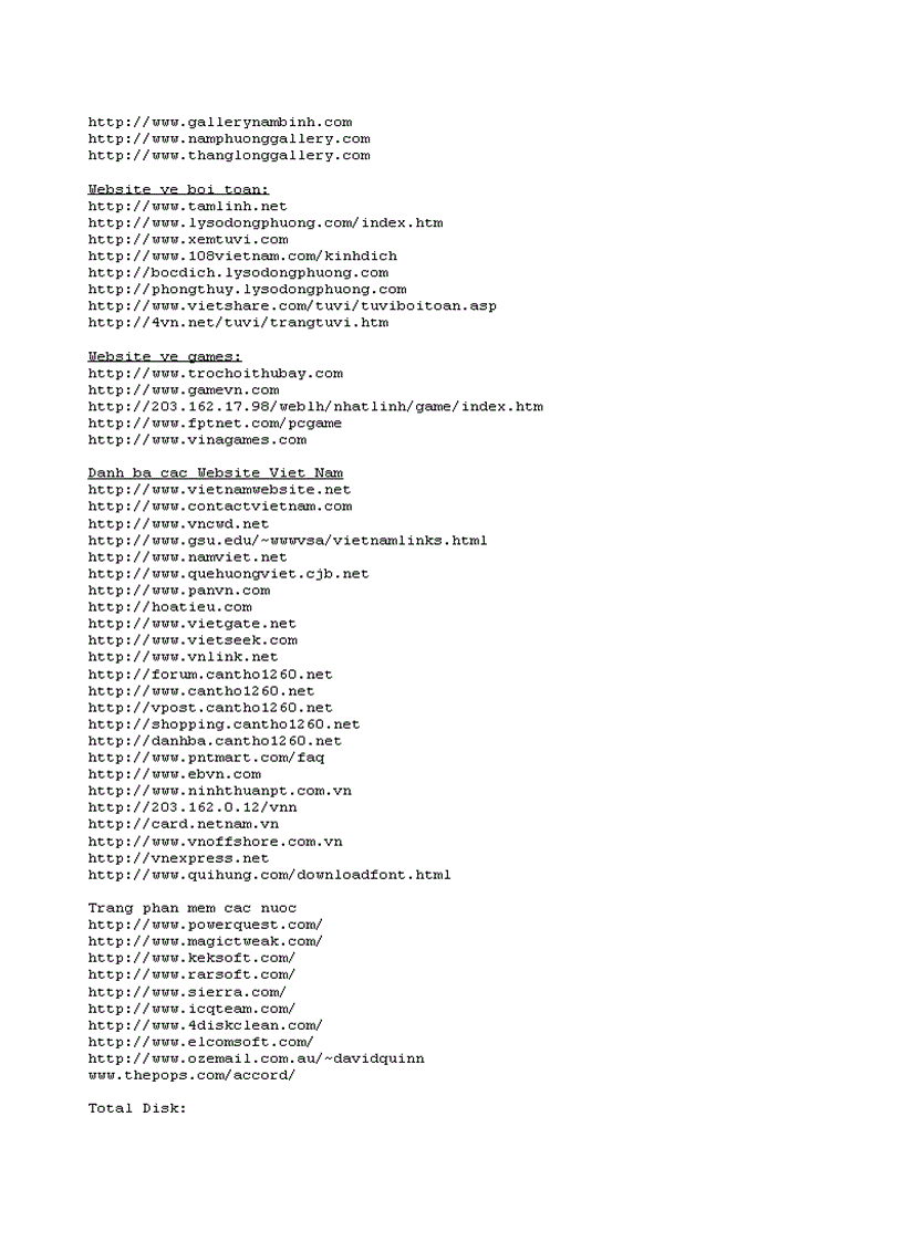 image for page Tên các trang Web thường dùng để truy cập