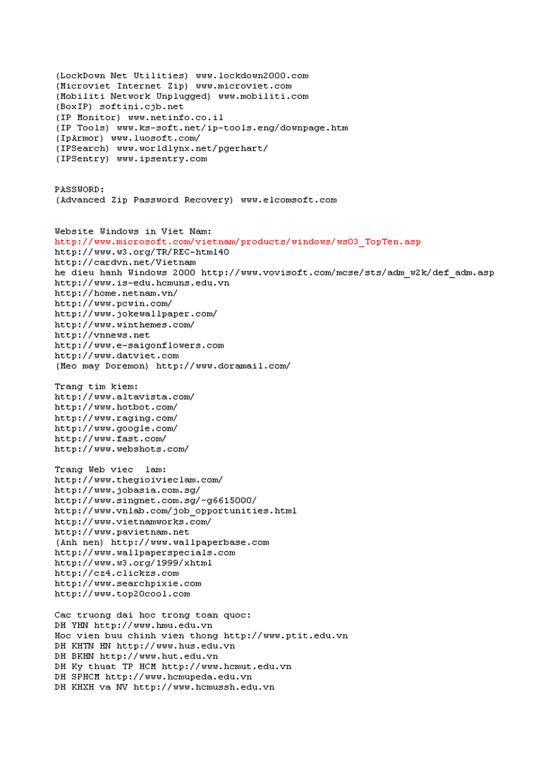 image for page Tên các trang Web thường dùng để truy cập