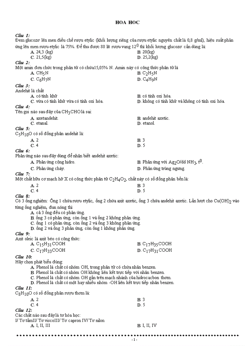 image for page 300 câu hỏi trắc nghiệm hóa