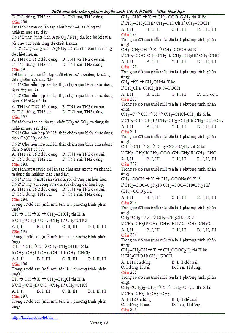 image for page 520 câu hỏi TN hóa học có đa