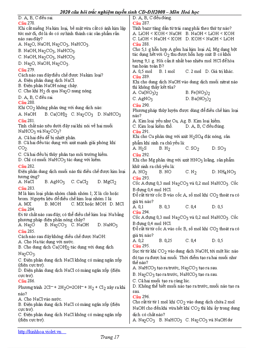 image for page 520 câu hỏi TN hóa học có đa