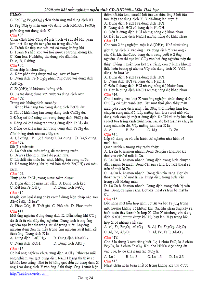 image for page 520 câu hỏi TN hóa học có đa