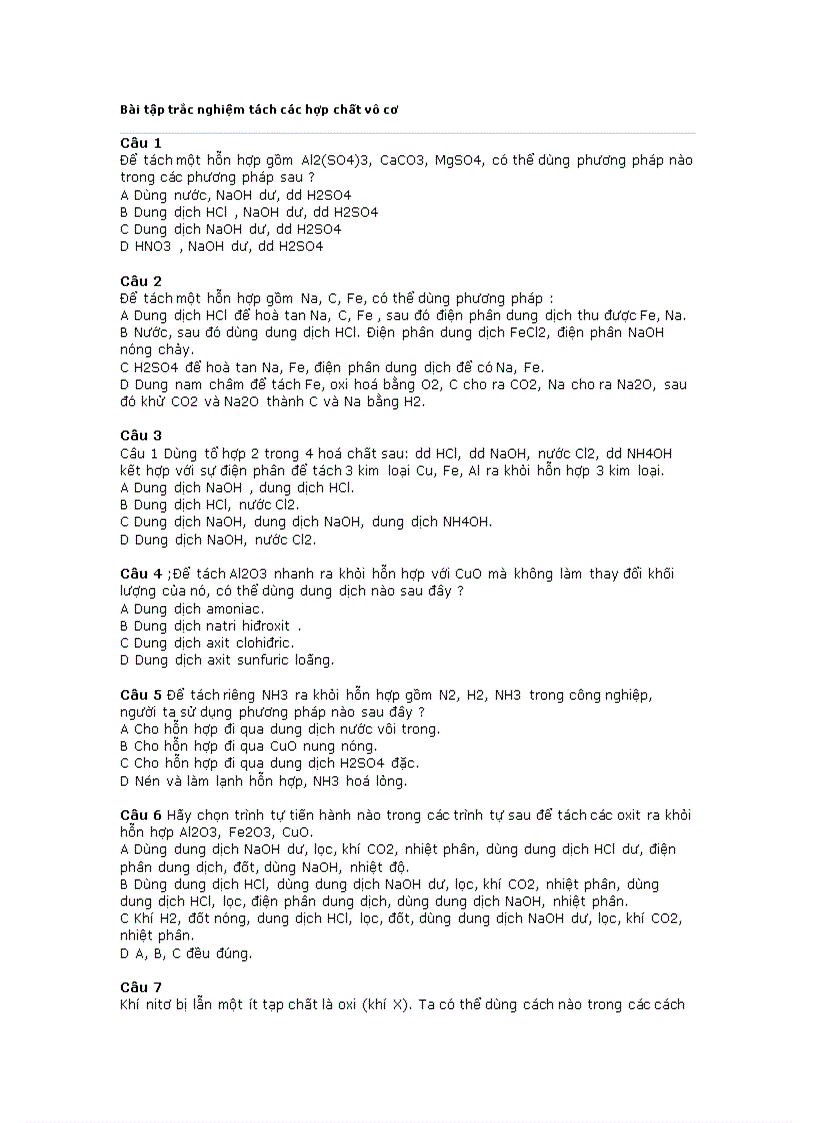 image for page BT trắc nghiệm tách các hợp chất vô cơ