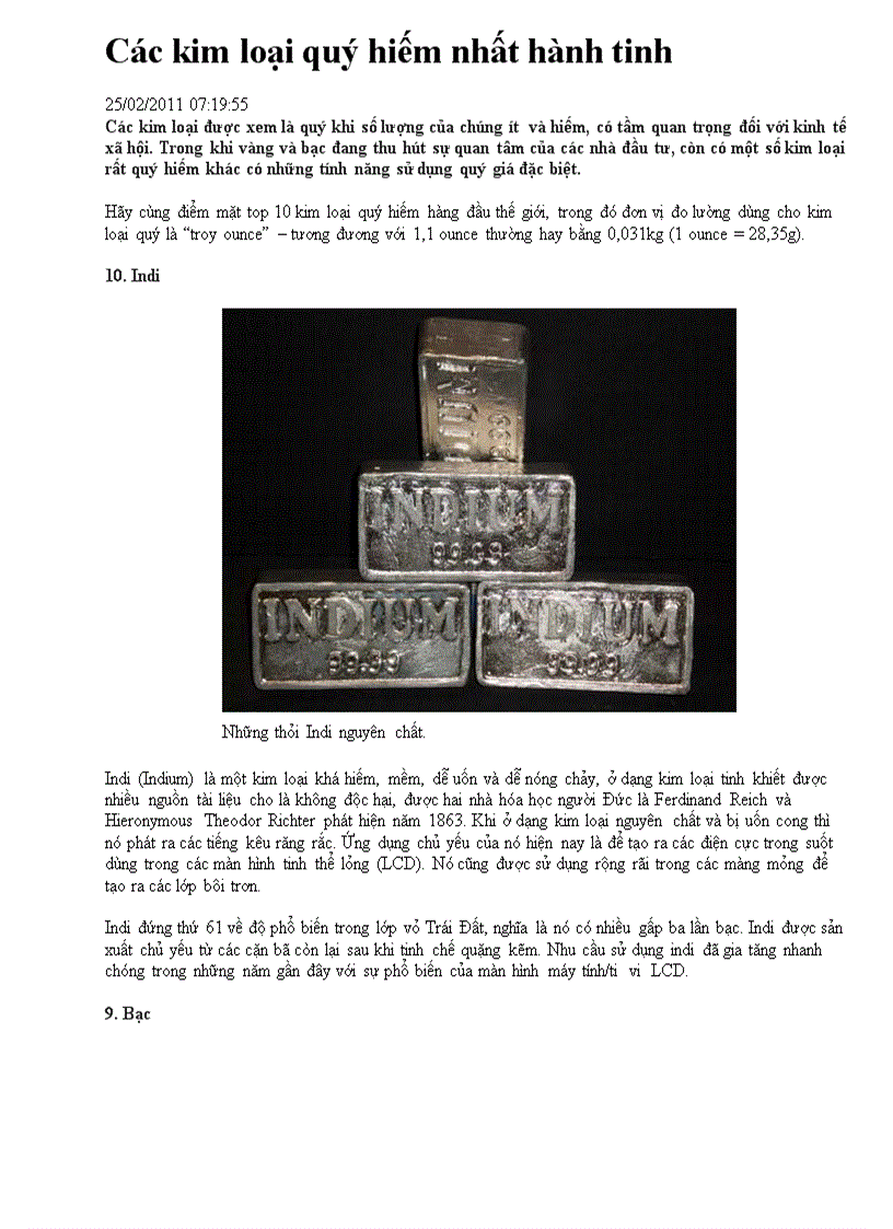 image for page Các kim loại hiếm nhất hành tinh