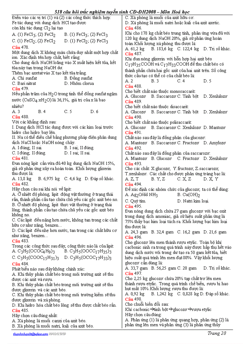 image for page Câu hỏi trắc nghiệm ôn 12 và thi đại học 0809