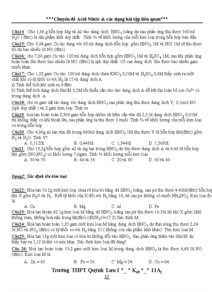 image for page Chuyền đề HNO3 và dạng bài tập liên quan hay cực