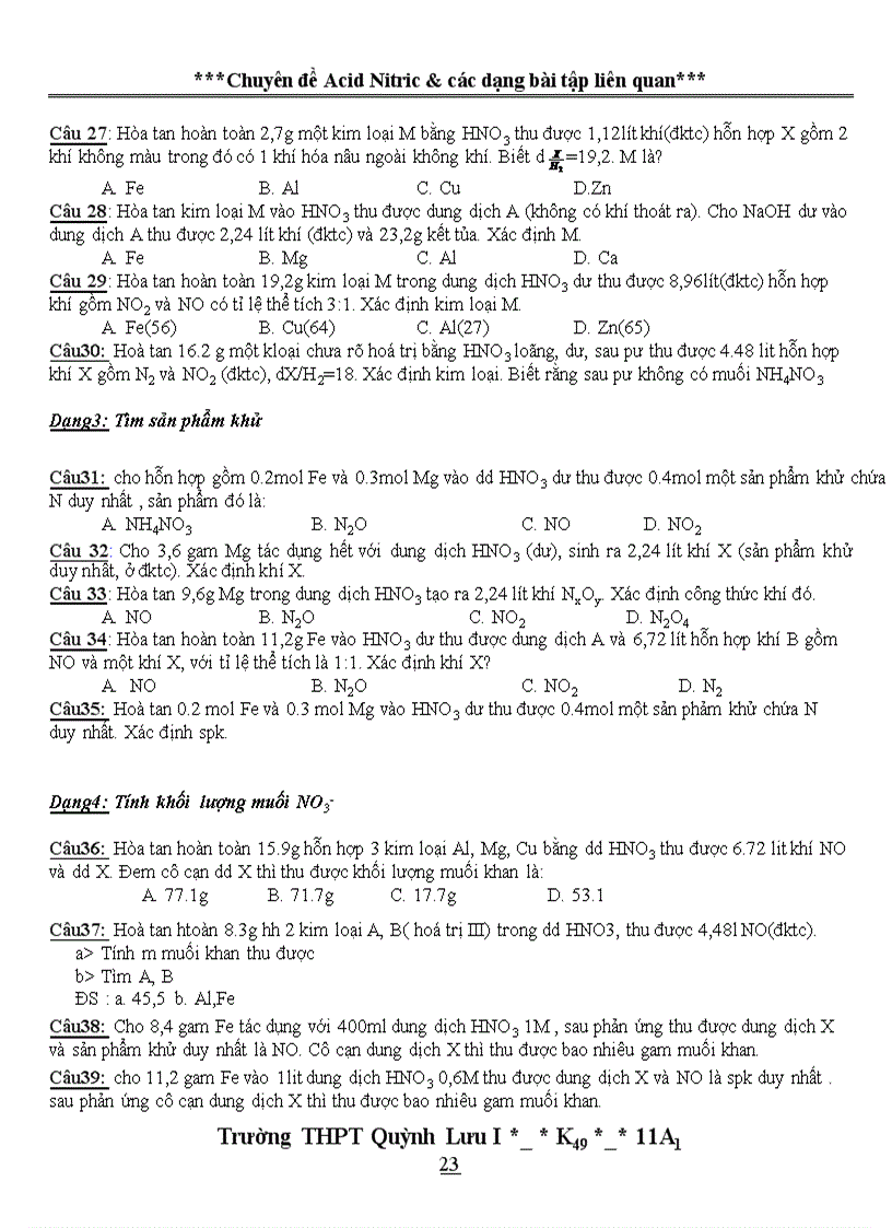 image for page Chuyền đề HNO3 và dạng bài tập liên quan hay cực